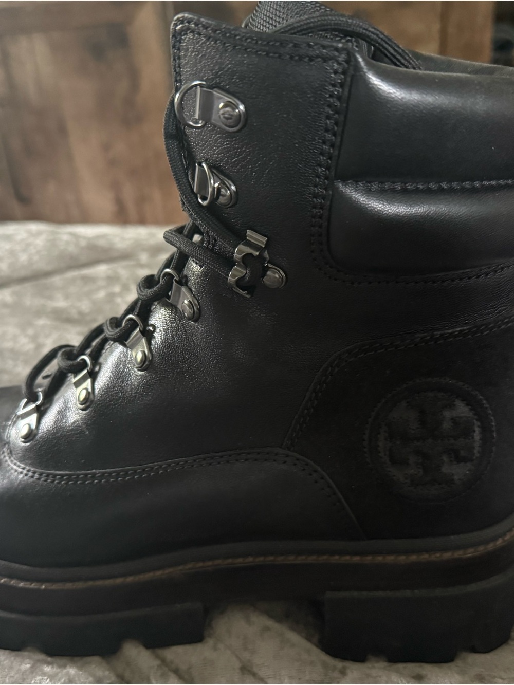 Tory Burch Black Leather Combat Boots - Picture 5 of 6
